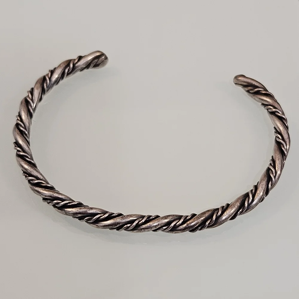 Vintage Sterling Silver Cuff Twisted Cable Rope Artisan Southwestern Boho 925